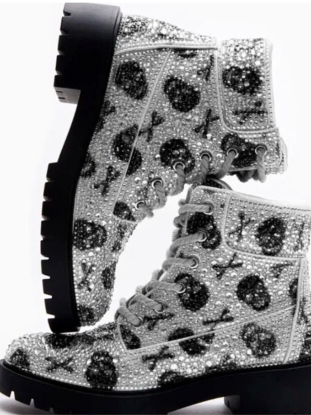 Betsy Johnson Crystal Skull and Bones Combat Boots